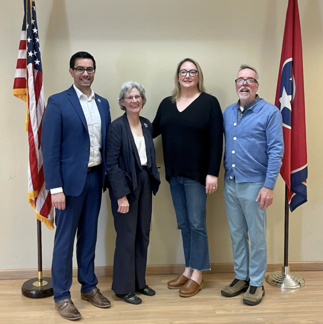 Elected Congressional Delegates for the First District of Tennessee. From left to right: Sylvain Bruni (Washington County), Sharon Hart (Carter County), Jenny Batt (Washington County), and Terry Marek (Sullivan County). 
Photo credit: Chelsea Boone-Belcher.