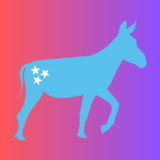 WCDP Blue Donkey on a red-purple gradient background